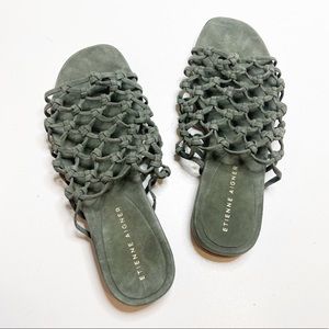 Etienne Aigner Aruba Green Barbados Strappy Slide In Leather Sandals
